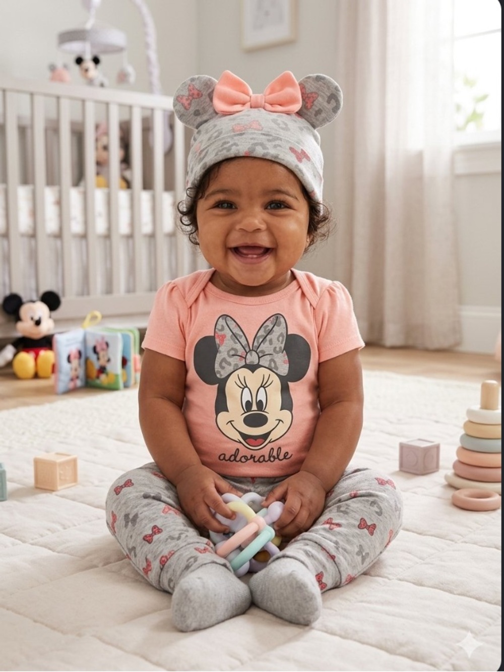 Disney 3 Pc Set Minnie Mouse Pink And Gray Size 6/9 Months